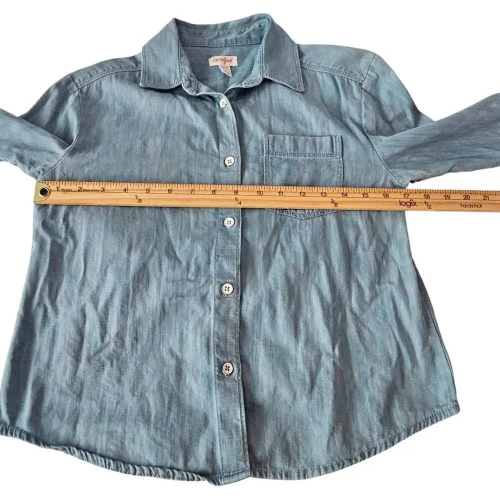 ❤️2/$12 Cat & Jack Kids Chambray Button Up Top, Size  L (10-12)